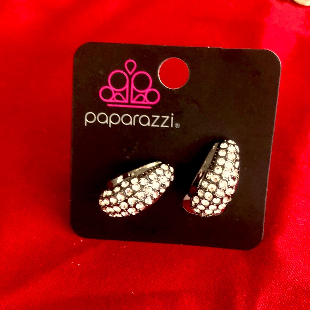 Black and rhinestone clip-on costume earrings